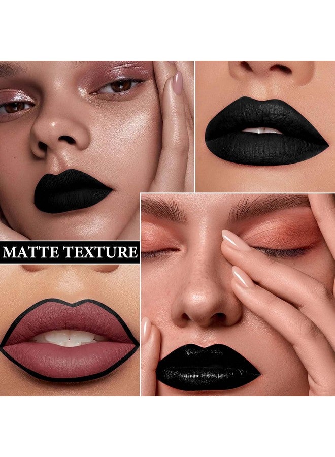 LZYLLS 2 Pcs Lip Liner And Lipstick Setpigmented Velvet Lipgloss Kit Black Matte Lipstick Lip Liner Setwaterproof Black Lip Gloss Stain Liquid Lipstick Set Cosplay Halloween Goth Makeup Gift Kit - Image 4