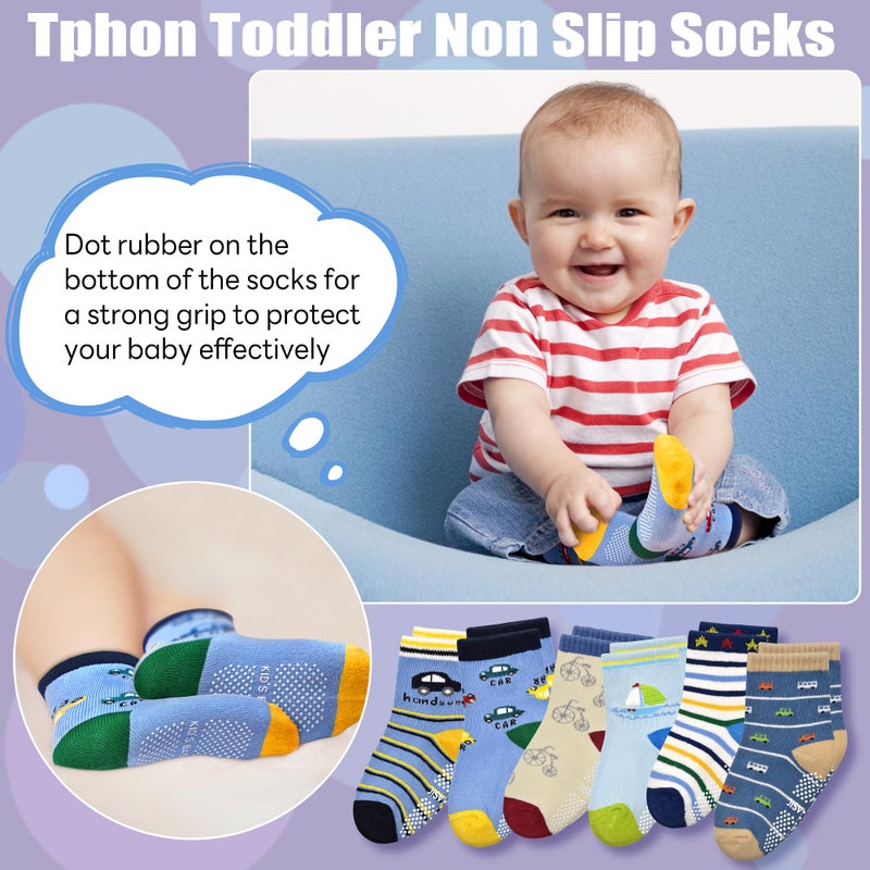 Tphon Non Slip Kids Toddler Socks with Grippers Baby 12 Pairs Anti Skid Socks for Boys Girls for 6-12 Months Children - Image 5