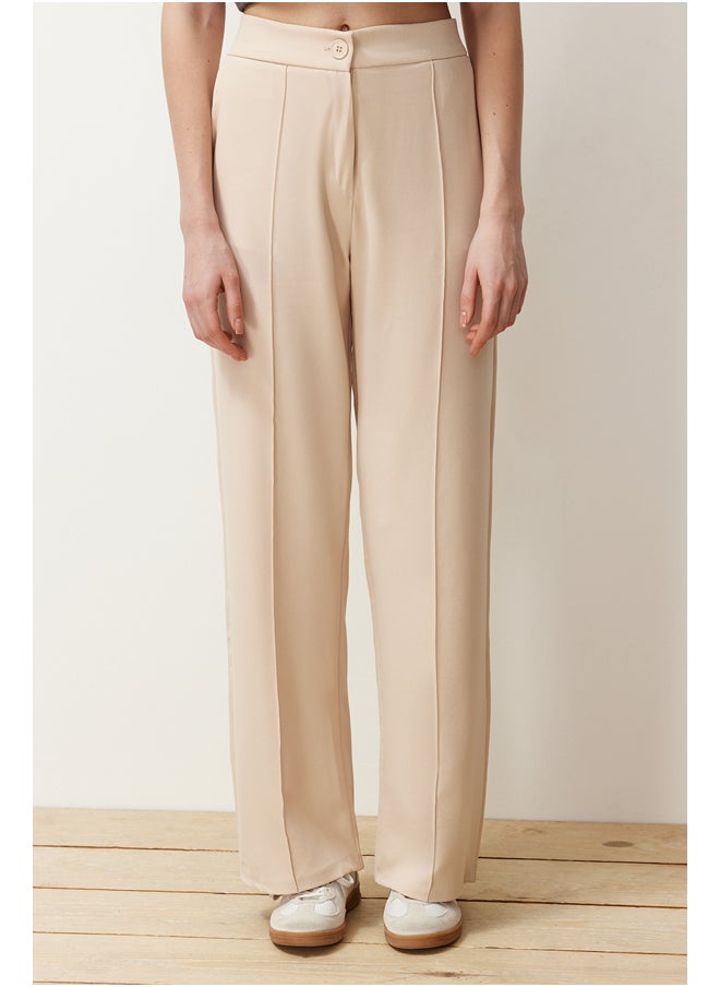 trendyol Beige Straight Cut Ribbed Woven Trousers TWOSS24PL00146  - Image 4