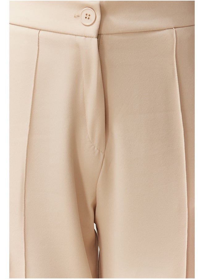 trendyol Beige Straight Cut Ribbed Woven Trousers TWOSS24PL00146  - Image 5