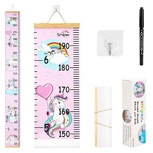 Smlper Growth Chart for Kids,Child Height Chart Ruler for Wall,Wood Frame Fabric Canvas Height Measurement Ruler for Kids Nursery Room,Removable Wall Decor 79"x7.9" - Image 1
