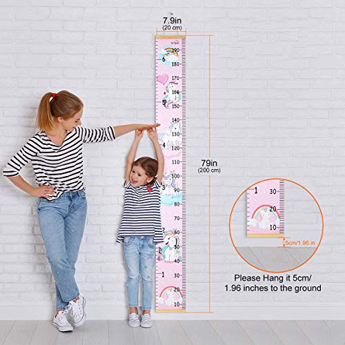 Smlper Growth Chart for Kids,Child Height Chart Ruler for Wall,Wood Frame Fabric Canvas Height Measurement Ruler for Kids Nursery Room,Removable Wall Decor 79"x7.9" - Image 3