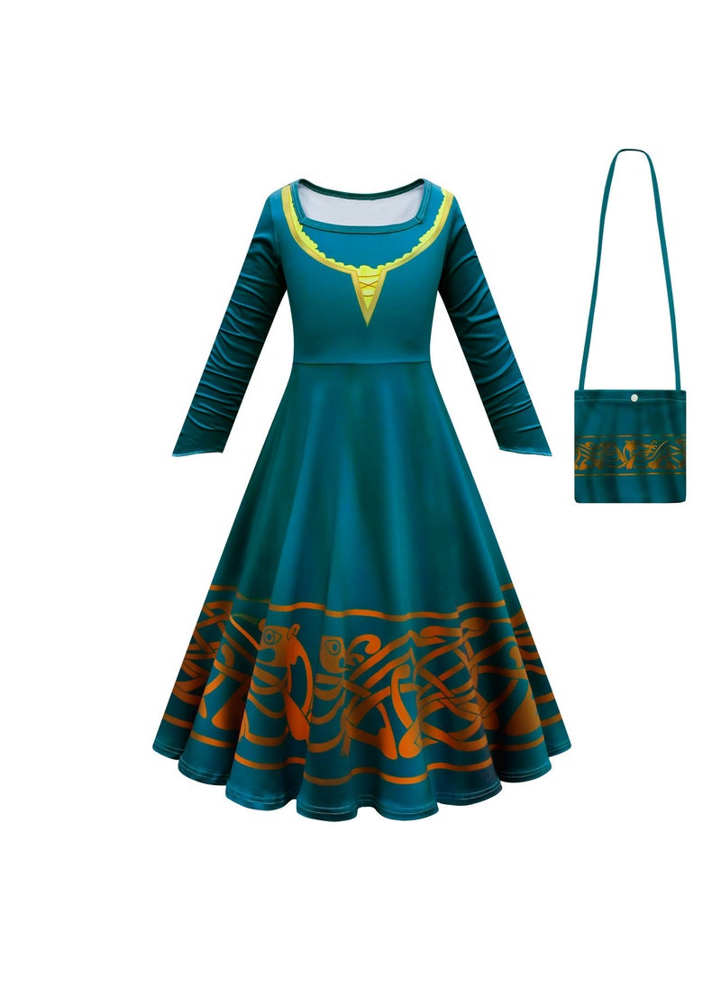 Generic - Girls Brave Merida Halloween Costume with Cape Skirt and cloak - Image 1