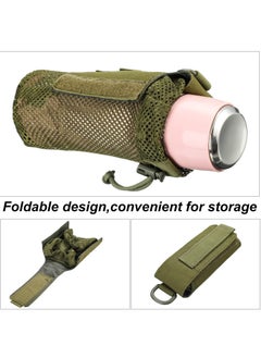 Y&D 3 Pcs Adjustable Water Bottle Pouch Molle Tactical Storage Mesh Bag for 17 Oz Drink Cup Lightweight Foldable Holder Backpack Travel (Brown Army-Green Black)  - Image 3