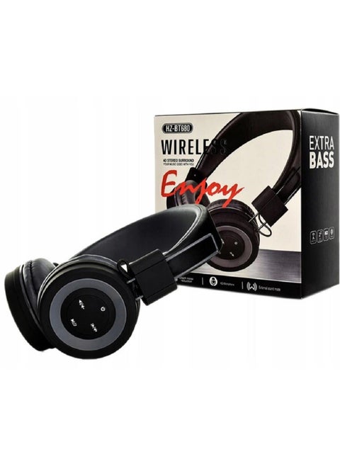 HZ-BT680 Wireless Bluetooth Headset - Microphone - FM Radio - Card Slots - Folding Compatible for Mobile and Computer/Black