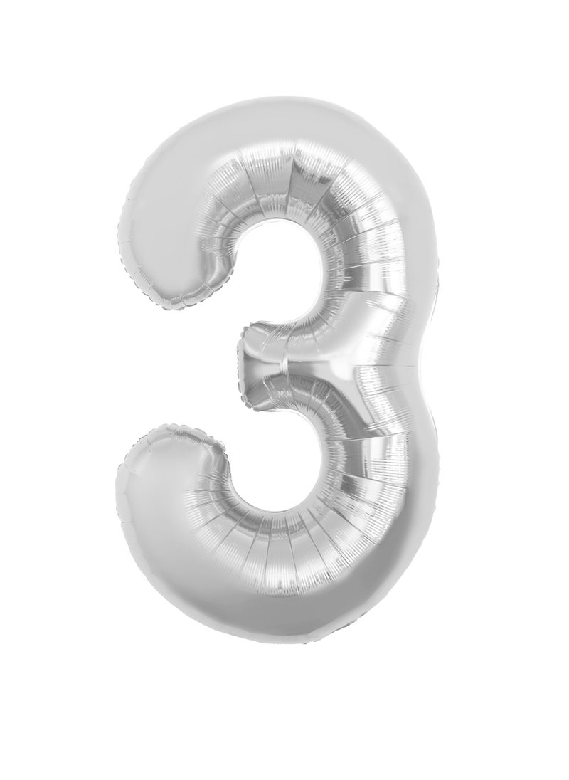 Party Zone Silver Foil Balloon Number 3 54" 