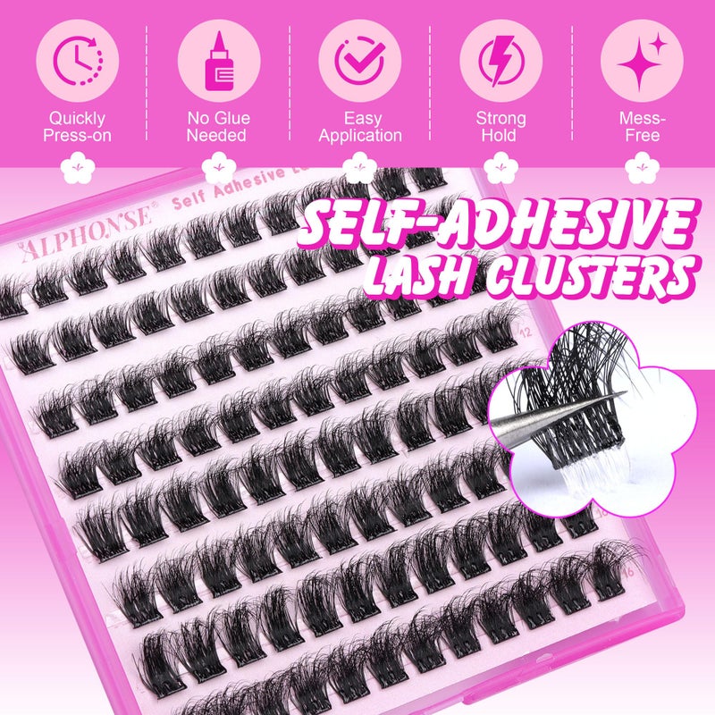 ALPHONSE Self Adhesive Lash Clusters Reusable Self Adhesive Eyelashes Fluffier Press on Lashes Extension No Glue Needed 10-16mm Glueless Lashes Clusters with Tweezers - Image 4