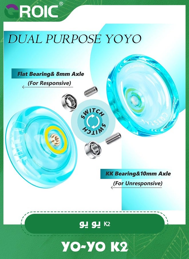 GROIC K2 Crystal Yoyo Responsive Yoyo for Kids, Yoyo Professional Fingerspin Trick, Dual Purpose Yo yo with 10 Yo yo Strings,Yoyo for Finger Spin Tricks Intermediate Play - Image 3