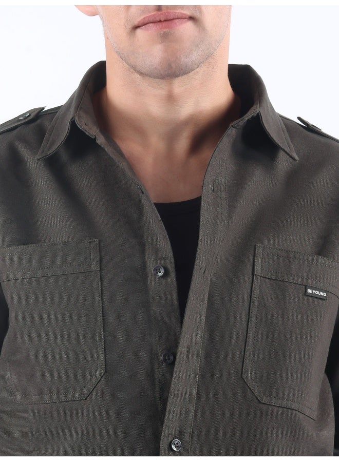 بيونغ قميص كتف رمادي داكن قطني - Image 5
