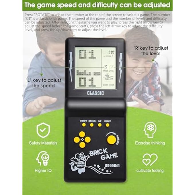 3.5 INCH LARGE SCREEN BRICK GAME CONSOLE BUILDING BLOCK RACING GAME / INTEGRATED TANK GAME 23 CLASSIC GAMES NOSTALGIC PUZZLE (BLACK) - Image 5