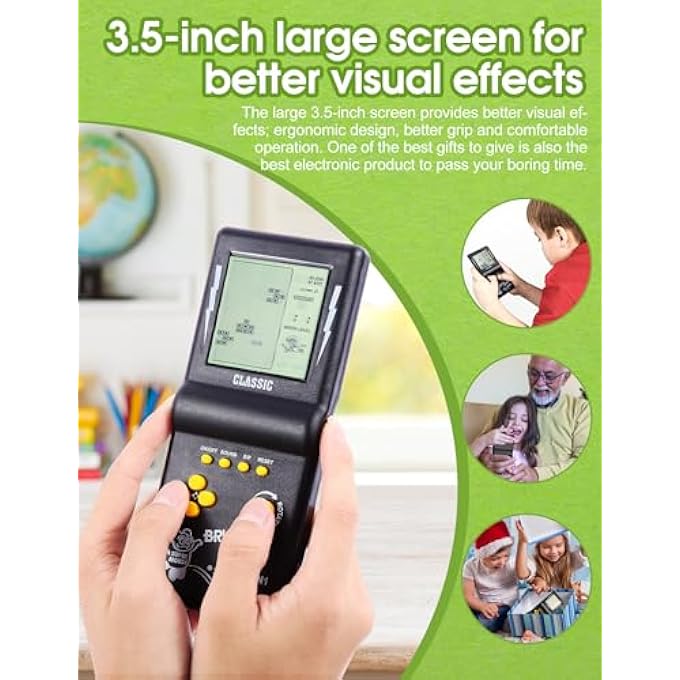 3.5 INCH LARGE SCREEN BRICK GAME CONSOLE BUILDING BLOCK RACING GAME / INTEGRATED TANK GAME 23 CLASSIC GAMES NOSTALGIC PUZZLE (BLACK) - Image 3