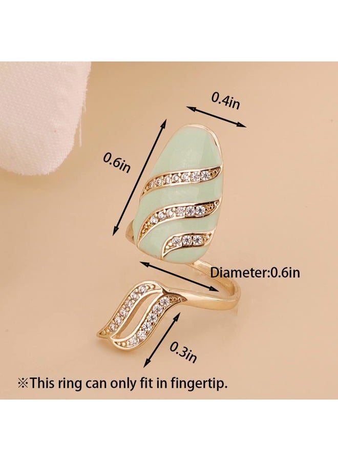 Rumtock Knuckle Nail Ring Mint Nail Protecting Ring with CZ Crystal for Women Girls Finger Tip Manicure Jewelry - Image 3