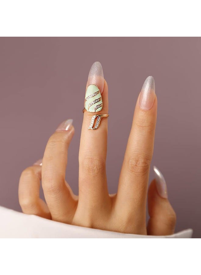 Rumtock Knuckle Nail Ring Mint Nail Protecting Ring with CZ Crystal for Women Girls Finger Tip Manicure Jewelry - Image 2