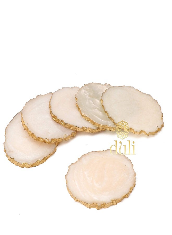 DULI مجموعة DULI من 6 قواعد أكواب فاخرة من الراتنج للشاي والقهوة (10 * 8 سم) (كريمي) - Image 2