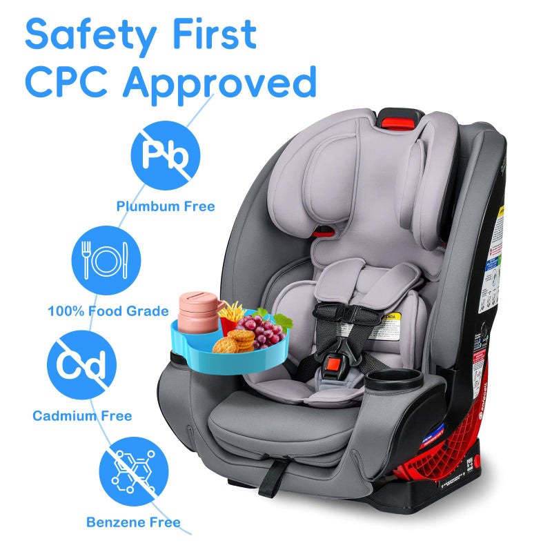 SSPONT Kids Car Seat Tray, Travel Tray with Cup Holder for Toddler Baby, Kids Car Seat Food Snack Organizer for Road Trip, Stroller snack Organizer Travel Must Haves Toddler Must Haves (Sky Blue, 1 PCS) - Image 2