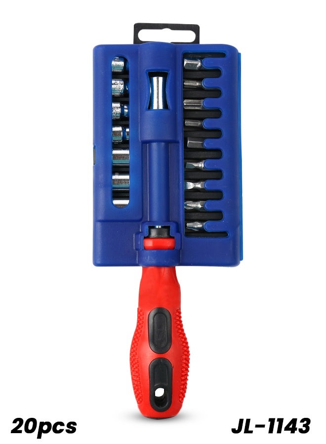 20-in-1 Screwdriver Bit Set with Ergonomic Handle, Magnetic Driver, Assorted Bits & Sockets in Compact Storage Case – Model JL-1143 - Image 1