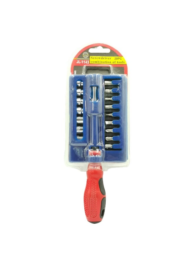 20-in-1 Screwdriver Bit Set with Ergonomic Handle, Magnetic Driver, Assorted Bits & Sockets in Compact Storage Case – Model JL-1143 - Image 5