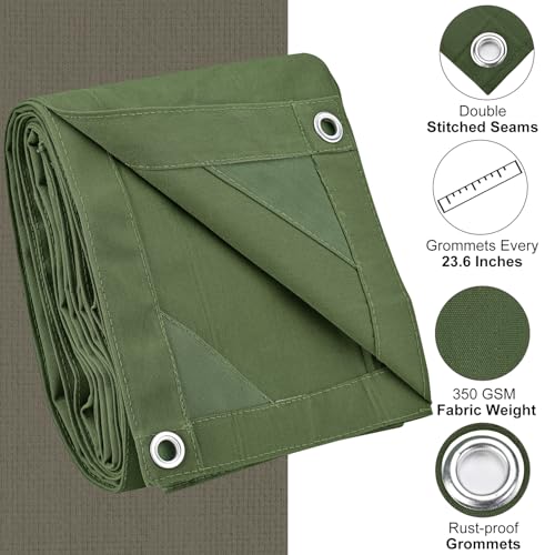 Patiobay Canvas Tarp 6x8 Feet, 12 Oz Heavy Duty Water Resistant with Rustproof Grommets, UV Resistant, Multipurpose Outdoor Tarpaulin for Camping, Canopy, Woodpile, Trailer (Green) - Image 2