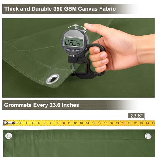 Patiobay Canvas Tarp 6x8 Feet, 12 Oz Heavy Duty Water Resistant with Rustproof Grommets, UV Resistant, Multipurpose Outdoor Tarpaulin for Camping, Canopy, Woodpile, Trailer (Green) - Image 3
