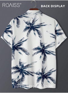 roaiss Short Sleeve Tropical Print Shirt for Men Casual Lapel Collar Button down Shirts Comfy and Breathable Shirts Ideal for Holiday or Daily Wear Men's Stylish Versatile V Neck Beach Shirts  - Image 2