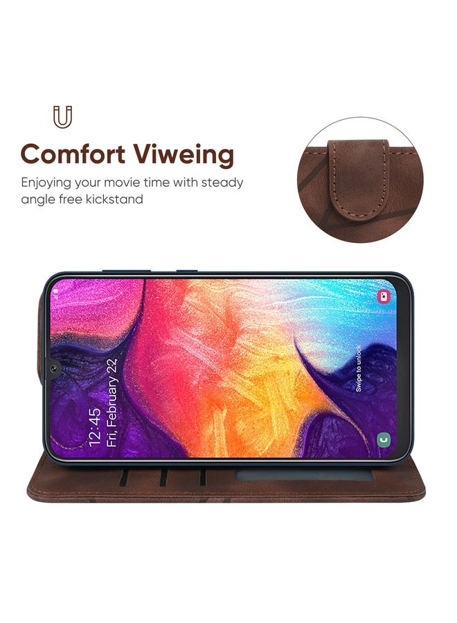 S-TOP Case For Samsung Galaxy A50 Skin Feel Geometric Lines Leather Phone Case - Image 4