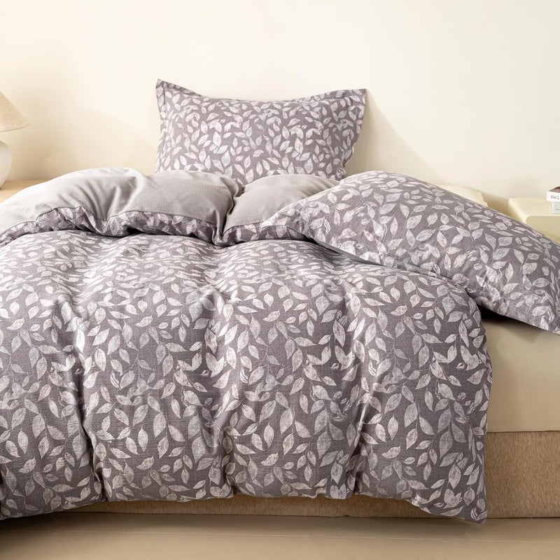 OAITE Grey Fallen Leaves Twin Size Duvet Cover-3 Pieces Prewashed Cotton-Like Polyester Soft Bedding Set, Includes 1 Duvet Cover 68''x90''with Zipper Closure & 2 Pillow Shams, Comforter Not Included - Image 3