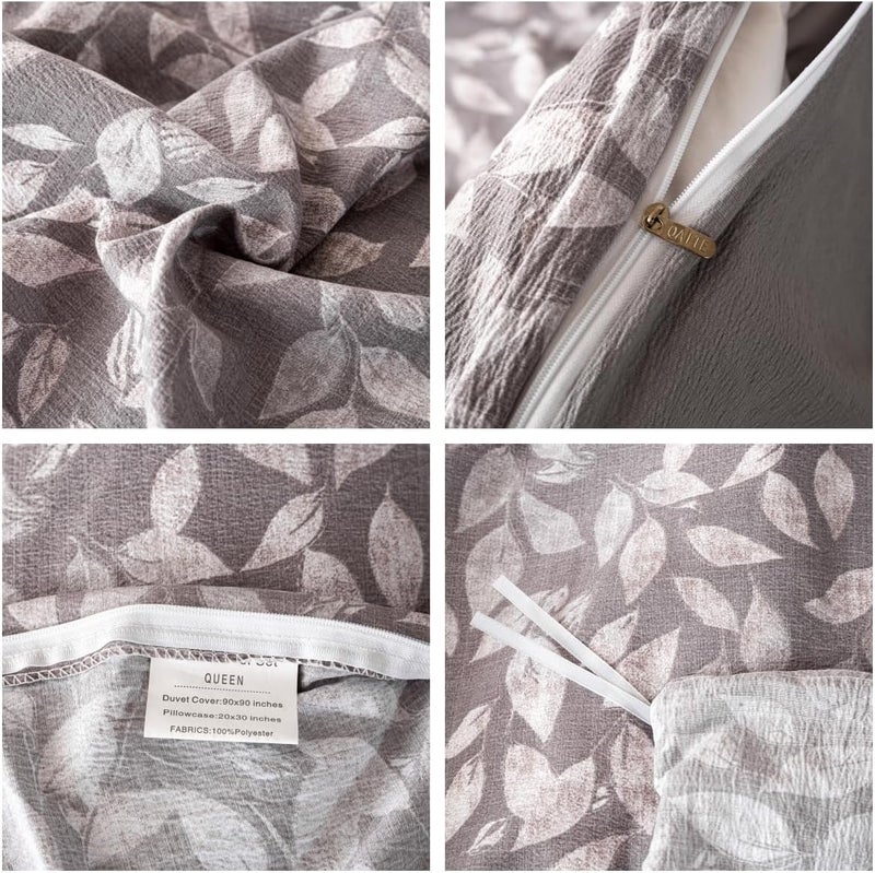 OAITE Grey Fallen Leaves Twin Size Duvet Cover-3 Pieces Prewashed Cotton-Like Polyester Soft Bedding Set, Includes 1 Duvet Cover 68''x90''with Zipper Closure & 2 Pillow Shams, Comforter Not Included - Image 4