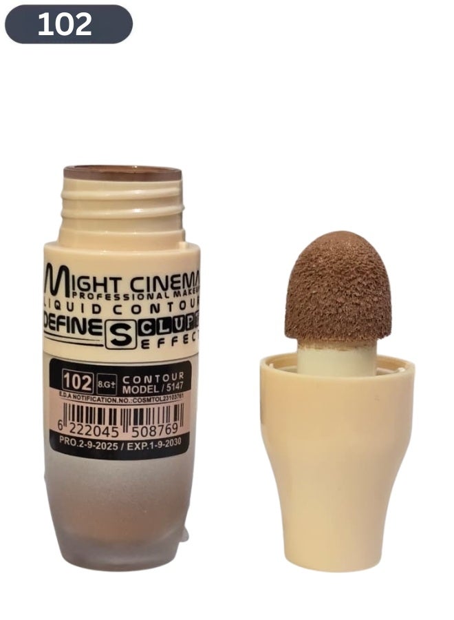 مايت سينما محدد ملامح الوجه السائل من Might Cinema – درجة 102 – لتحديد ونحت ملامح الوجه بخفة وسلاسة – مناسب لعظام الخد، الفك، وإضافة الأبعاد الطبيعية للوجه – يأتي مع إسفنجة تطبيق - Image 1