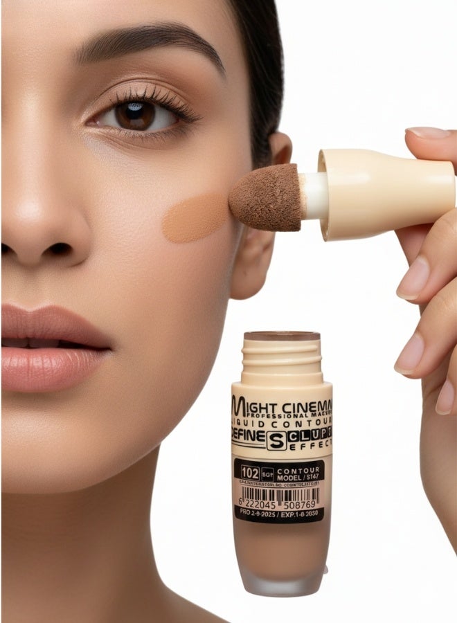 مايت سينما محدد ملامح الوجه السائل من Might Cinema – درجة 102 – لتحديد ونحت ملامح الوجه بخفة وسلاسة – مناسب لعظام الخد، الفك، وإضافة الأبعاد الطبيعية للوجه – يأتي مع إسفنجة تطبيق - Image 2