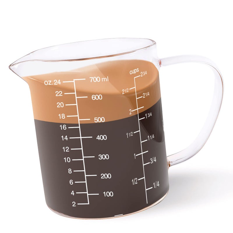 Newness Glass Measuring Cup with Handle 700 ML 07 Liter 2 34 Cup Measuring Cup with Three Scales OZ Cup MLCC and VShaped Spout Measuring Beaker for Kitchen or Restaurant Easy to Read