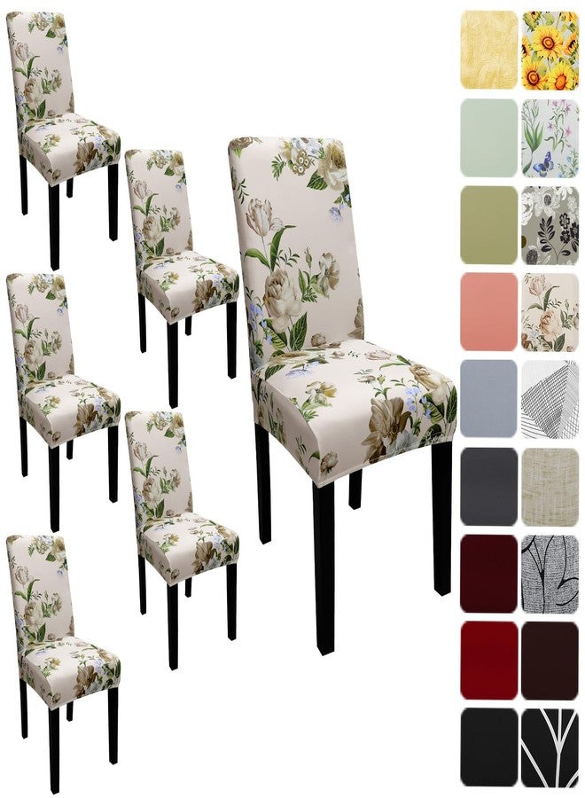 Keyroal Dining Room Chair Covers Set of 6, Stretch Pattern Parsons Chair Slipcovers Spandex Removable Washable Kitchen Chair Protector Cover for Dining Room, Hotel, Ceremony (Flower) - Image 1