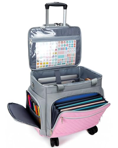 Amythe Rolling Teacher Tote Bag with Wheels Rolling Briefcase for Women 156 Inch Laptop Bag 5Wheel Rolling System with Detachable Trolley for Work Teaching and Travel Black Grey Pink - Image 1