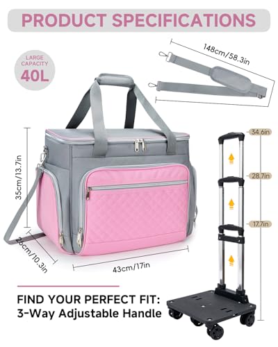 Amythe Rolling Teacher Tote Bag with Wheels Rolling Briefcase for Women 156 Inch Laptop Bag 5Wheel Rolling System with Detachable Trolley for Work Teaching and Travel Black Grey Pink - Image 3