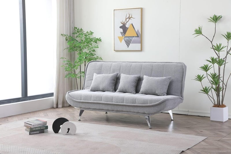 Harmony Home Premium Fabric Sofa  Bed with 3 Soft Cushions – Modern Convertible Sleeper Couch with Metal Legs, Space-Saving 3-Seater Sofa for Living Room, Bedroom & Guest Room - Light Grey - Image 3