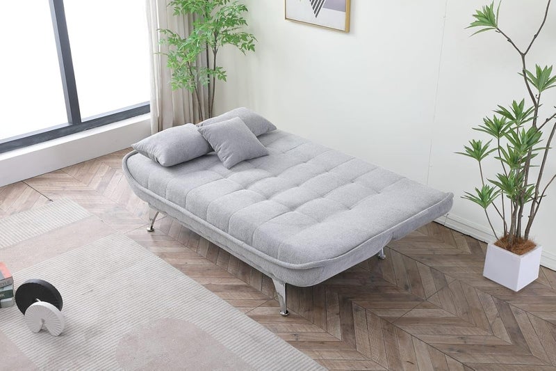 Harmony Home Premium Fabric Sofa  Bed with 3 Soft Cushions – Modern Convertible Sleeper Couch with Metal Legs, Space-Saving 3-Seater Sofa for Living Room, Bedroom & Guest Room - Light Grey - Image 4