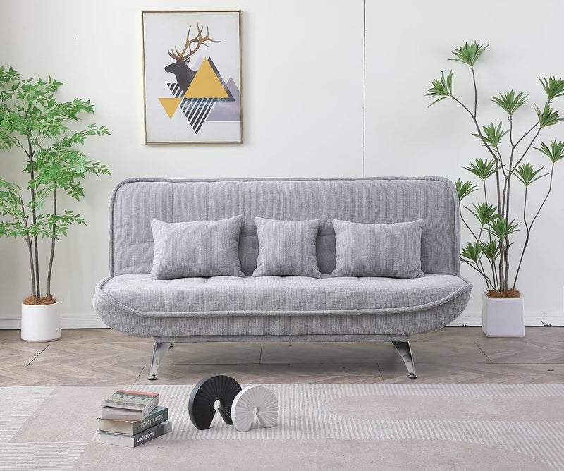 Harmony Home Premium Fabric Sofa  Bed with 3 Soft Cushions – Modern Convertible Sleeper Couch with Metal Legs, Space-Saving 3-Seater Sofa for Living Room, Bedroom & Guest Room - Light Grey - Image 5
