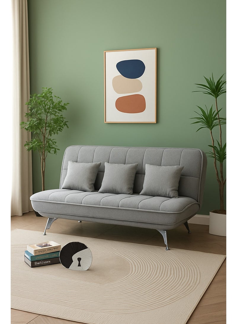 Harmony Home Premium Fabric Sofa  Bed with 3 Soft Cushions – Modern Convertible Sleeper Couch with Metal Legs, Space-Saving 3-Seater Sofa for Living Room, Bedroom & Guest Room - Light Grey - Image 2