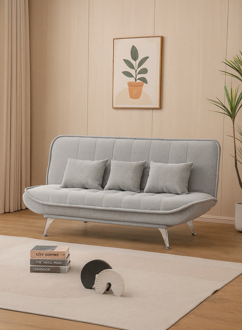 Harmony Home Premium Fabric Sofa  Bed with 3 Soft Cushions – Modern Convertible Sleeper Couch with Metal Legs, Space-Saving 3-Seater Sofa for Living Room, Bedroom & Guest Room - Light Grey - Image 1