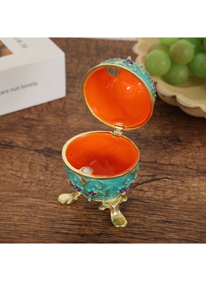 8*5.5cm | Blue Enamel Egg-Shaped Jewelry Box | Handcrafted Metal Art, Intricate Design, Velvet Lining | Surprise Gift & Unique Jewelry Storage | Special Occasion Gift for Women & Collectors - Image 2