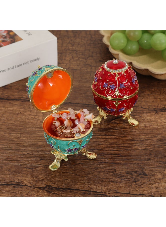 8*5.5cm | Blue Enamel Egg-Shaped Jewelry Box | Handcrafted Metal Art, Intricate Design, Velvet Lining | Surprise Gift & Unique Jewelry Storage | Special Occasion Gift for Women & Collectors - Image 3