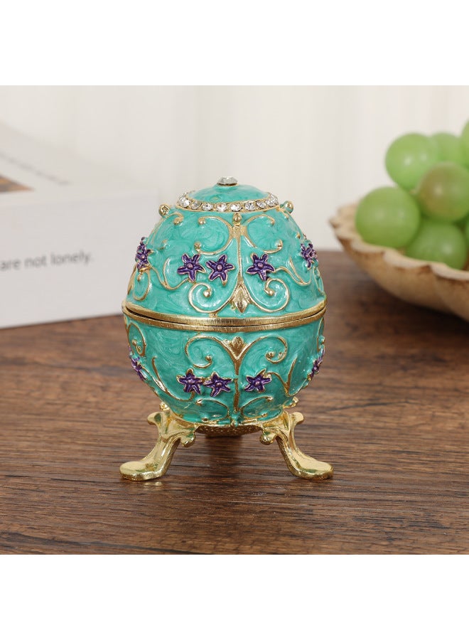 8*5.5cm | Blue Enamel Egg-Shaped Jewelry Box | Handcrafted Metal Art, Intricate Design, Velvet Lining | Surprise Gift & Unique Jewelry Storage | Special Occasion Gift for Women & Collectors - Image 1