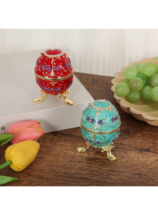 8*5.5cm | Blue Enamel Egg-Shaped Jewelry Box | Handcrafted Metal Art, Intricate Design, Velvet Lining | Surprise Gift & Unique Jewelry Storage | Special Occasion Gift for Women & Collectors - Image 4