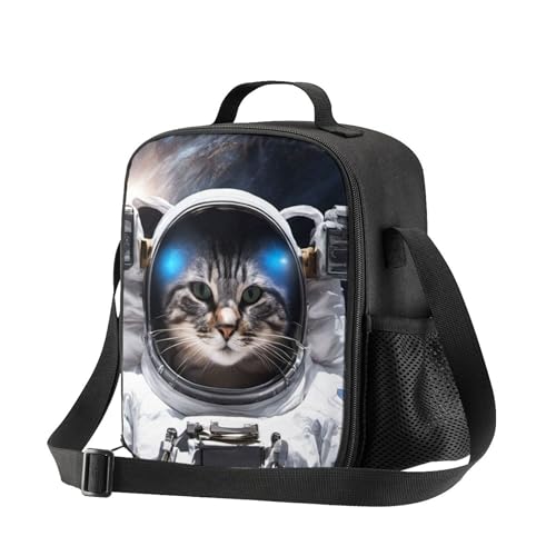 PrelerDIY Space Cat Lunch Box Food Bag Picnic Pouch Insulated Lunch Bag for Teenage Boys Girls School Beach - Image 2