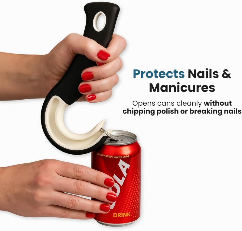 Jokari Ring Pull Can Opener for Soda and Food Cans Arthritis Aid with Non Slip Grip for Seniors Kids and Nail Protection Manual Pull Tab Tool for Easy Open Cans Black Dishwasher Safe - Image 3