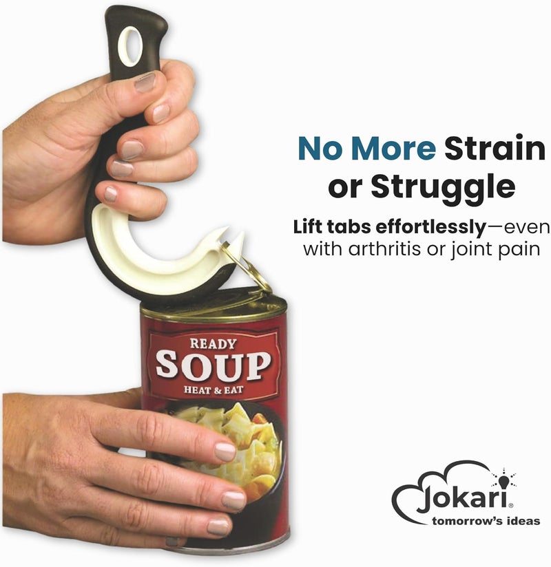 Jokari Ring Pull Can Opener for Soda and Food Cans Arthritis Aid with Non Slip Grip for Seniors Kids and Nail Protection Manual Pull Tab Tool for Easy Open Cans Black Dishwasher Safe - Image 2