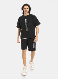 Red Circle Slip On Printed T Shirt and Shorts Set  - Image 1