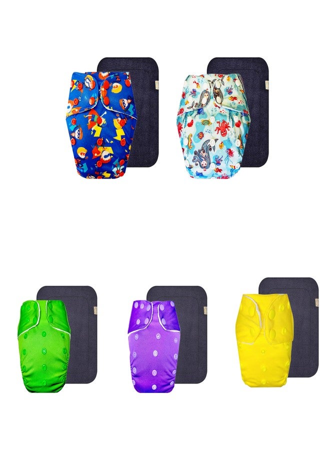 حفاضات دمبلدو القماشية الممتازة مع حشوة سوداء (عبوة من 5) | شعور بالجفاف والراحة | قابلة لإعادة الاستخدام والغسل | سهلة التنظيف | موثوق بها من قبل الأمهات | من 3 أشهر إلى 3 سنوات | للجنسين - Image 1