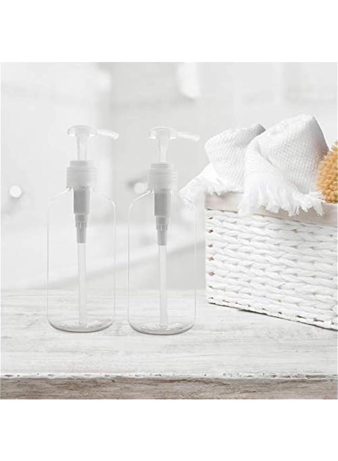 زجاجات شامبو بضخ مضخة، زجاجات شامبو سعة 10 أونصات بلاستيكية شفافة فارغة قابلة لإعادة التعبئة، موزع دش 2 قطعة مع قفل سفر للصابون والكريمات واللوشن والجيل - Image 4