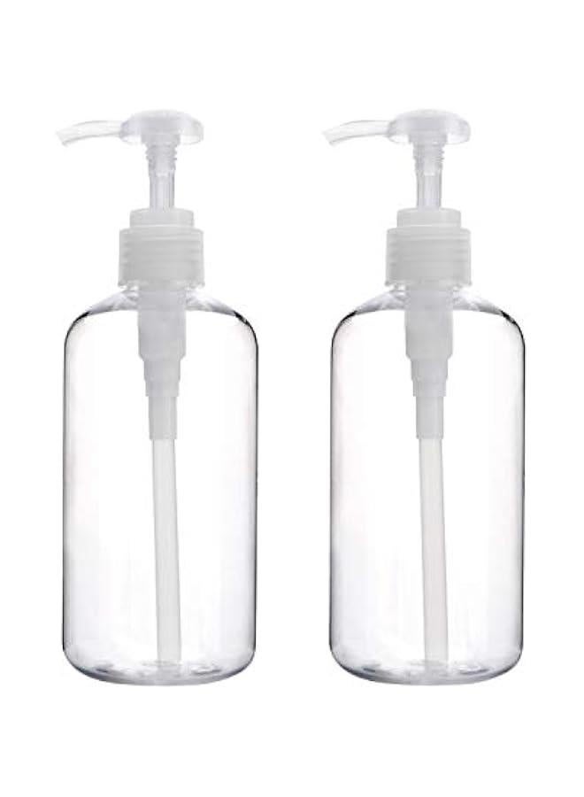 زجاجات شامبو بضخ مضخة، زجاجات شامبو سعة 10 أونصات بلاستيكية شفافة فارغة قابلة لإعادة التعبئة، موزع دش 2 قطعة مع قفل سفر للصابون والكريمات واللوشن والجيل - Image 1