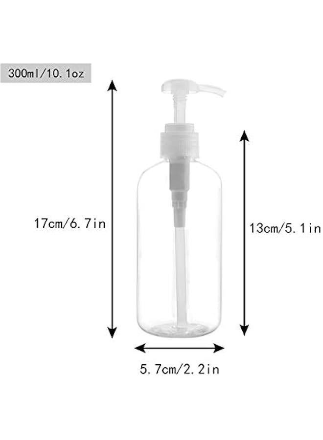 زجاجات شامبو بضخ مضخة، زجاجات شامبو سعة 10 أونصات بلاستيكية شفافة فارغة قابلة لإعادة التعبئة، موزع دش 2 قطعة مع قفل سفر للصابون والكريمات واللوشن والجيل - Image 2
